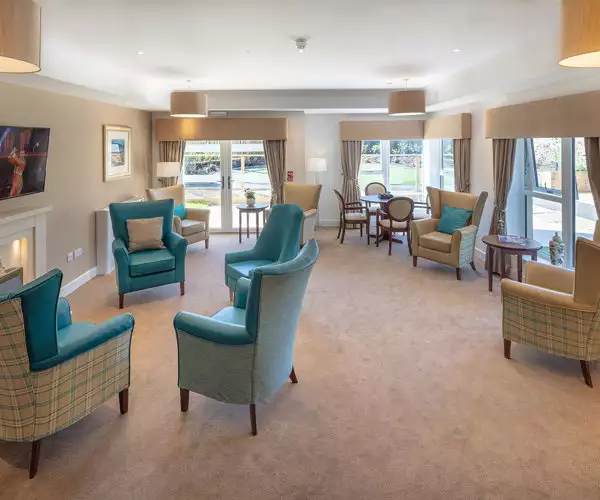 lounge of Milngavie Manor care home in Milngavie, Glasgow.