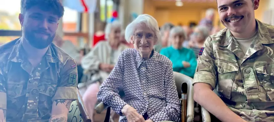 Anne, 101, meets British Army pair to share her wartime memories 