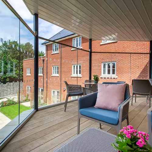 balcony view over gardens of Richmond Manor residential care home in Ampthill, Bedfordshire
