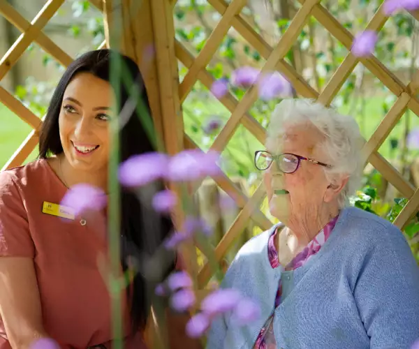 balcony view of gardens at Chawley Grove dementia care home in Oxford