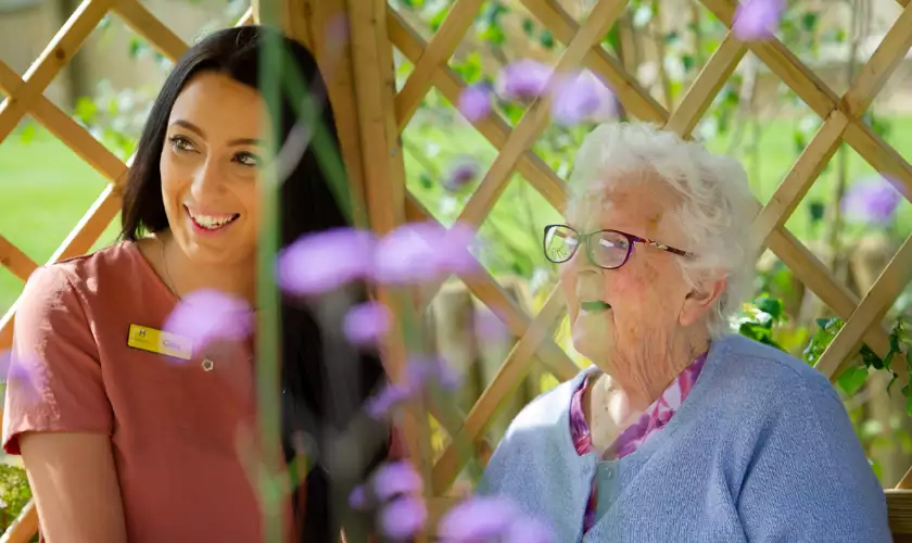 balcony view of gardens at Chawley Grove dementia care home in Oxford